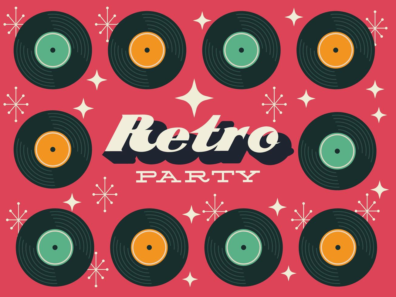 Retro style party poster with vinyl records vector