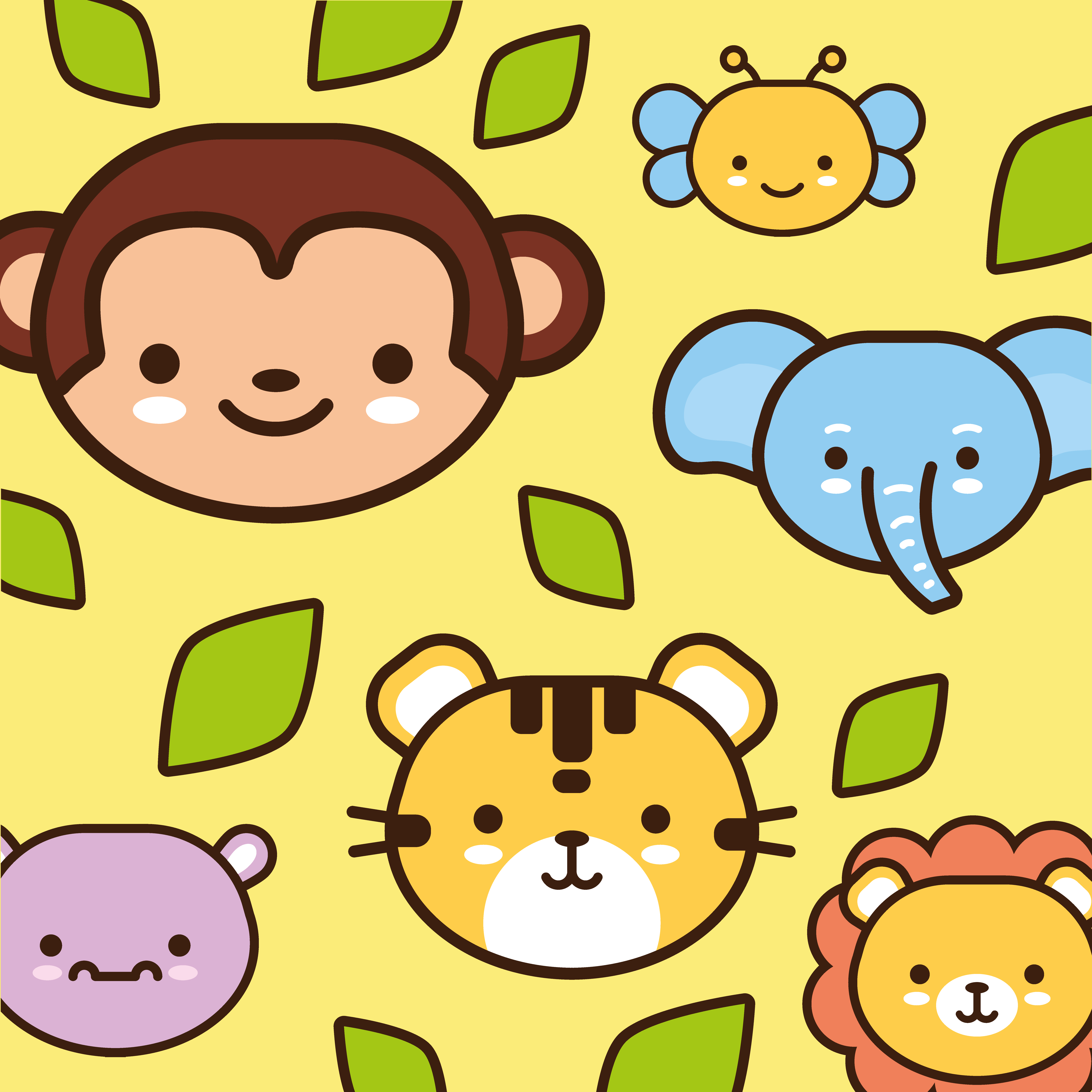 bundle of kawaii animals with leaves line and fill style 1934472 Vector Art  at Vecteezy