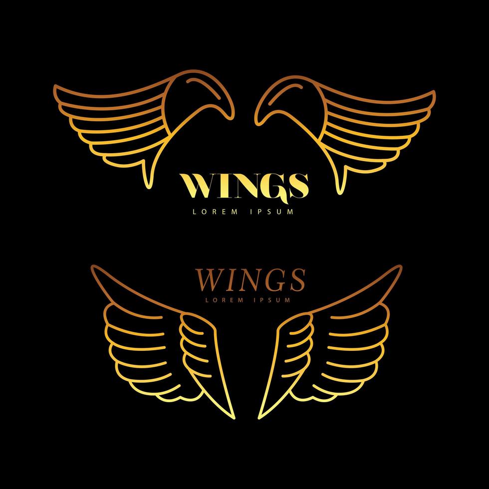 golden wings feathers line style icons vector