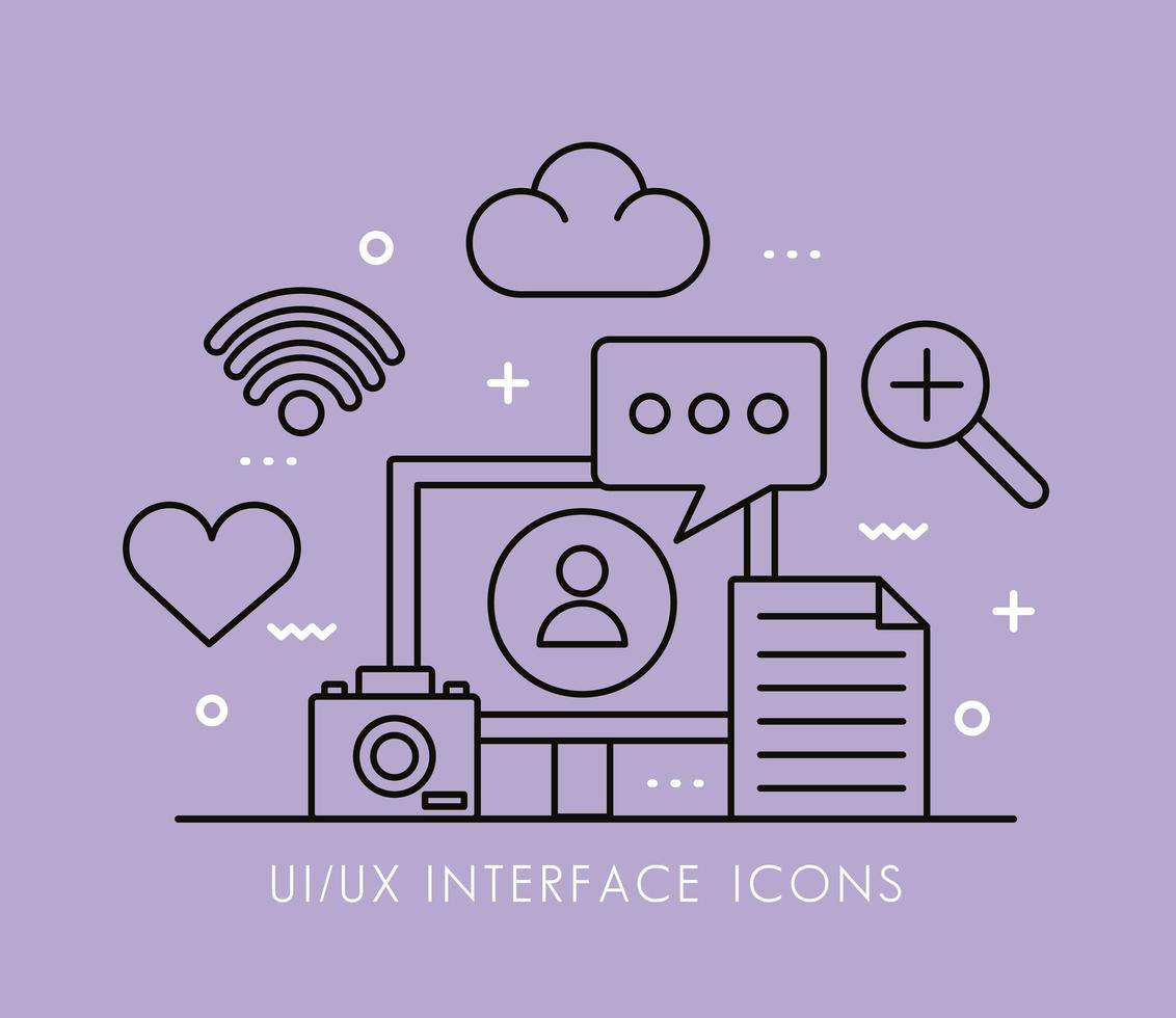 desktop and interface line style icons vector