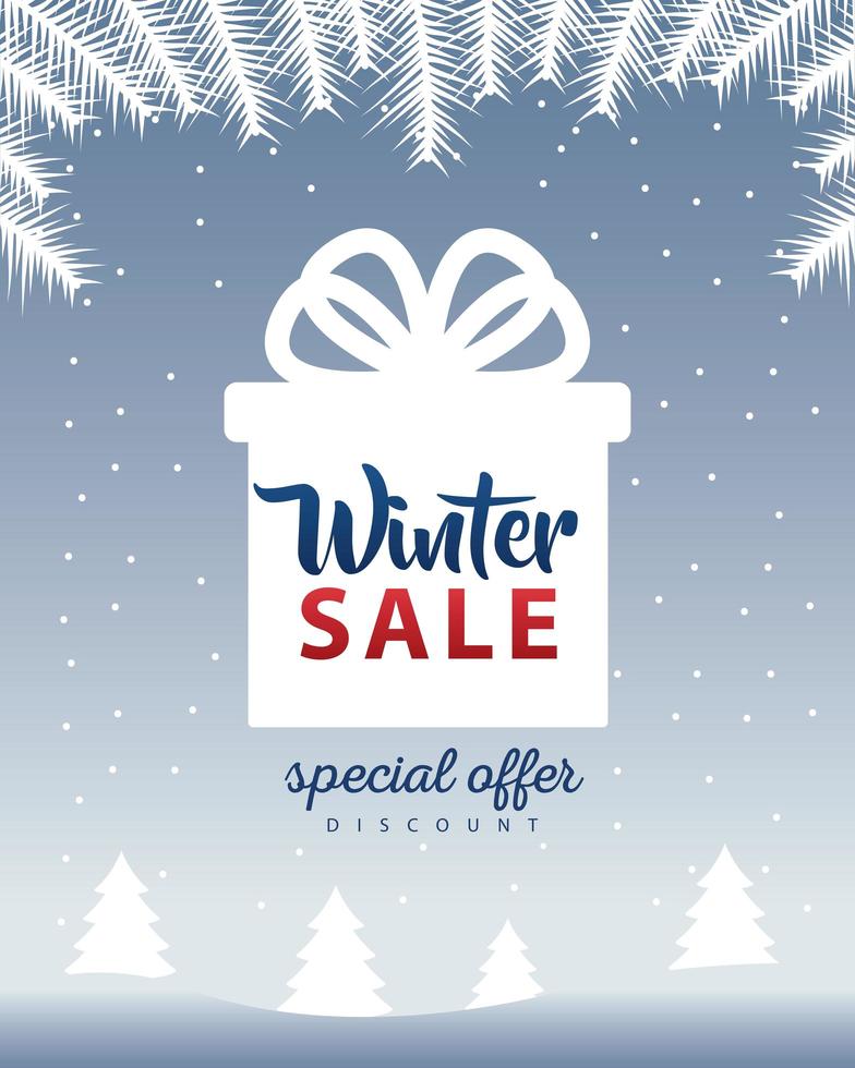 big winter sale poster with lettering in gift present vector