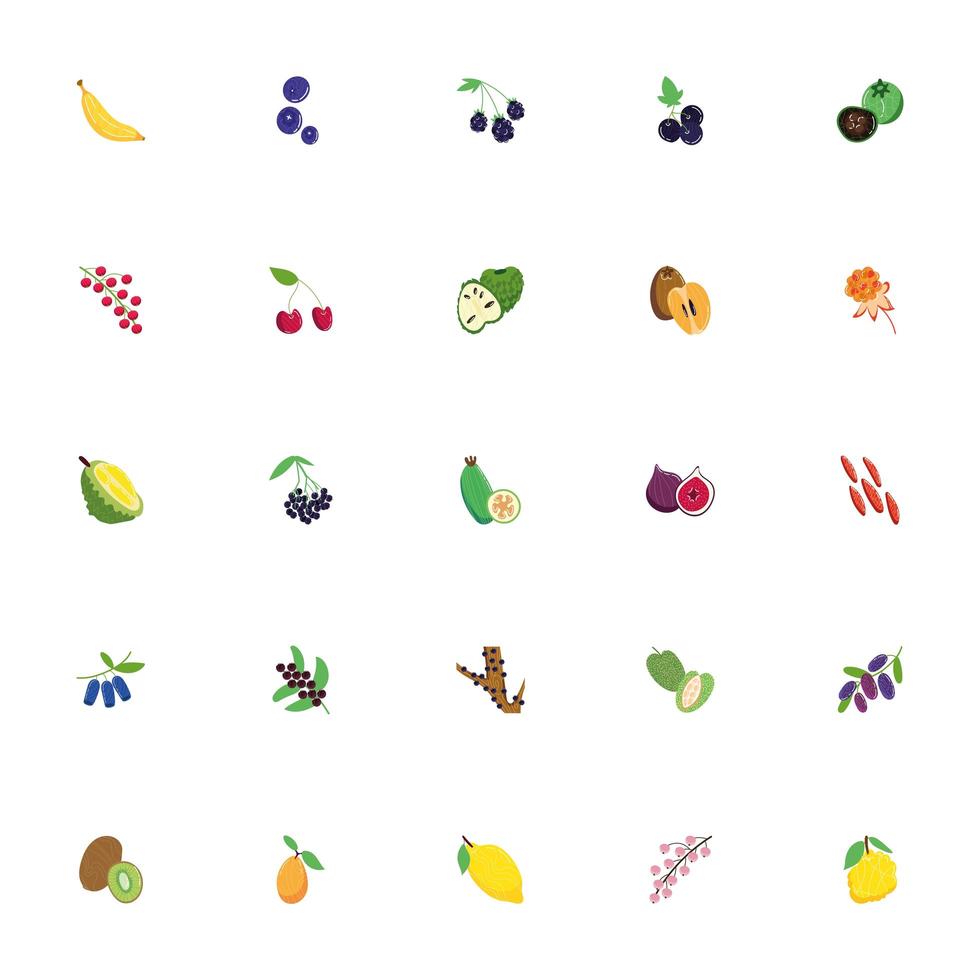 bundle of exotic fruits flat style icons vector