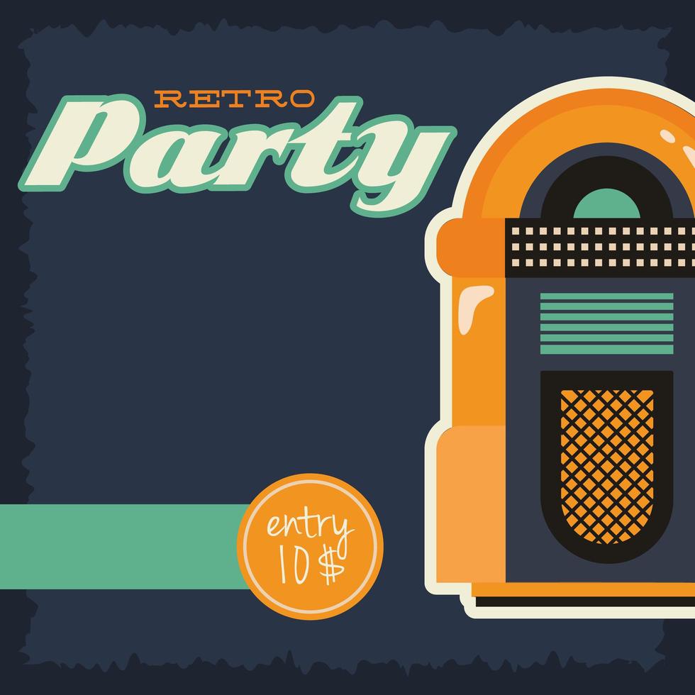 Retro style party poster with jukebox vector