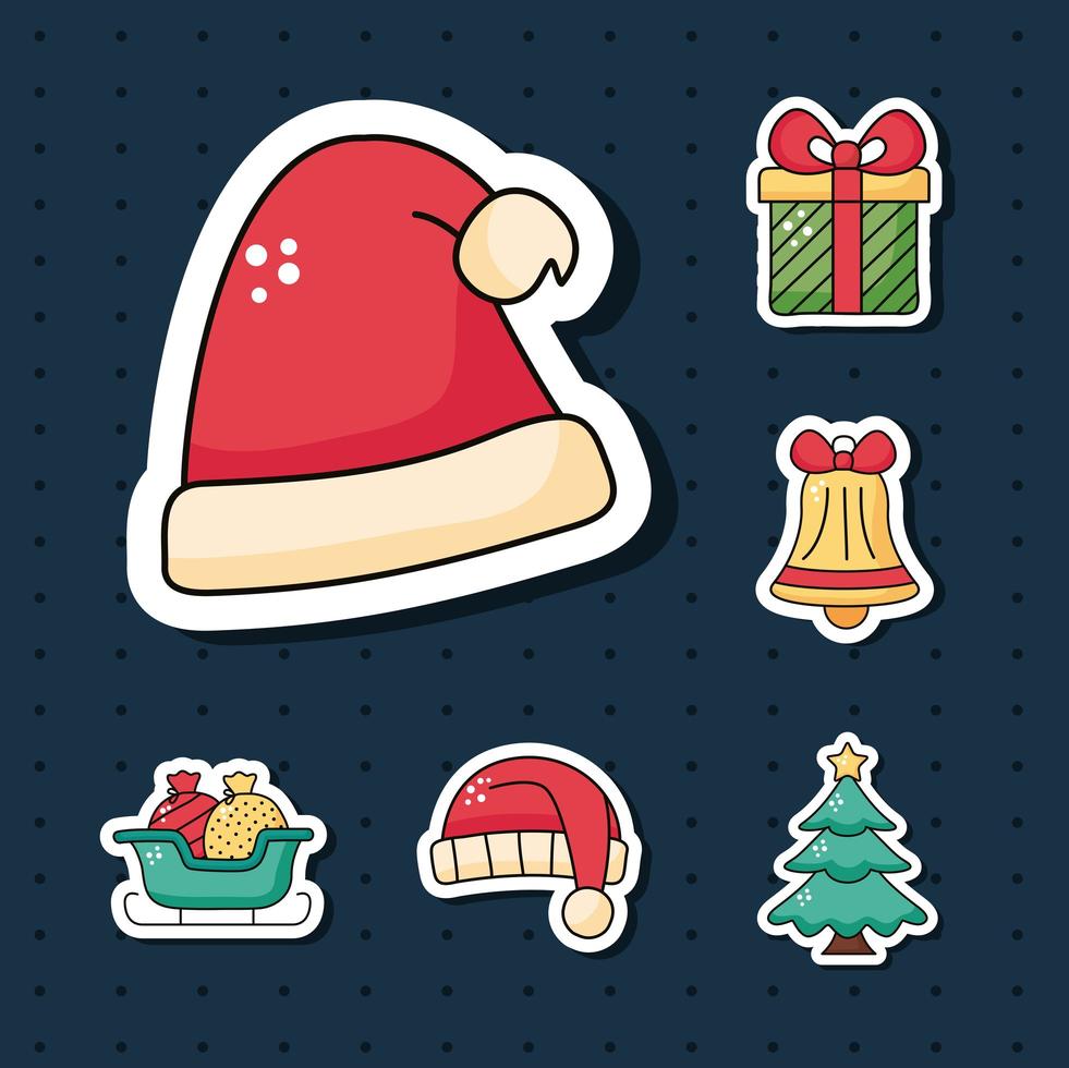 christmas red santa hat sticker with icons vector