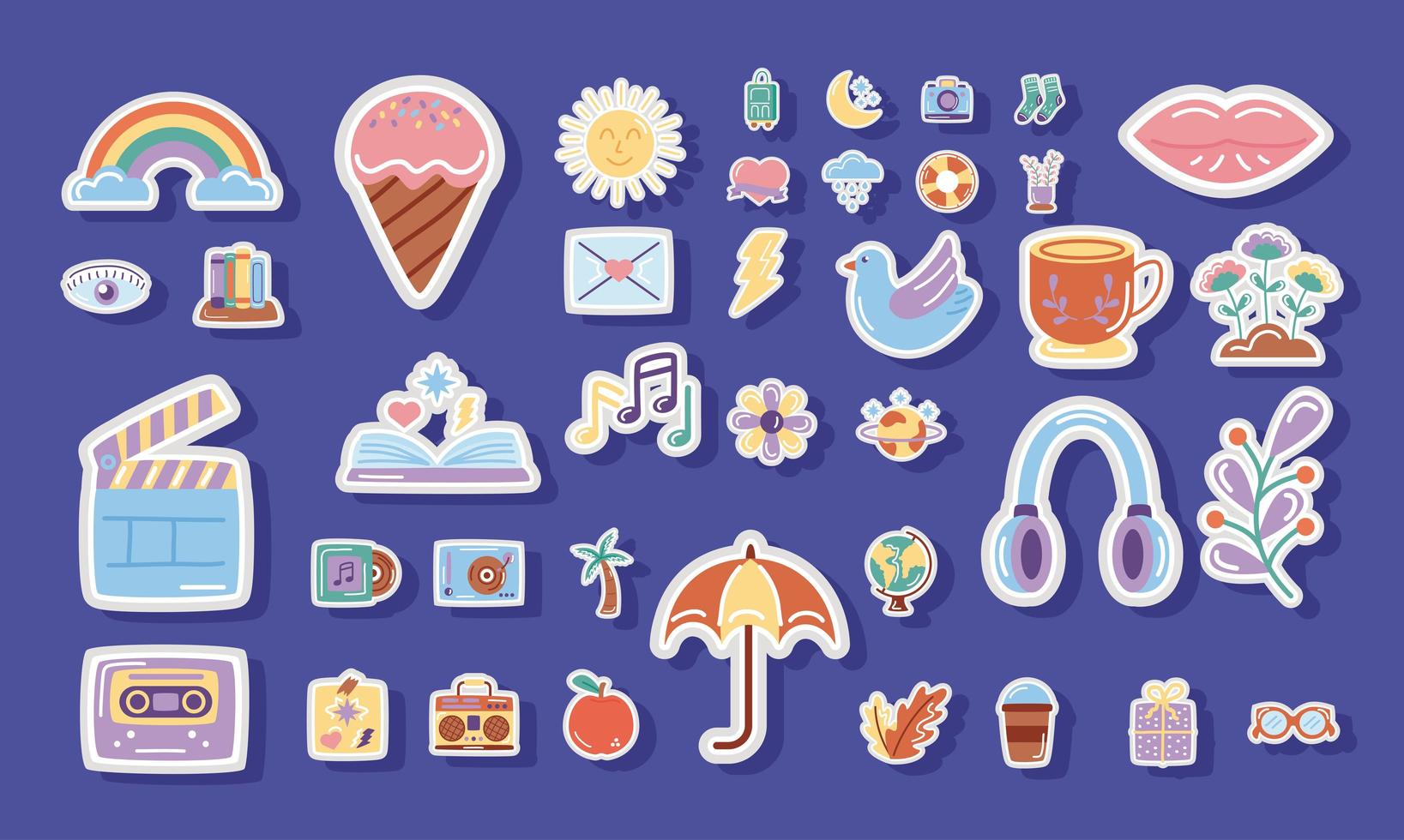 bundle of stickers icons in blue background vector