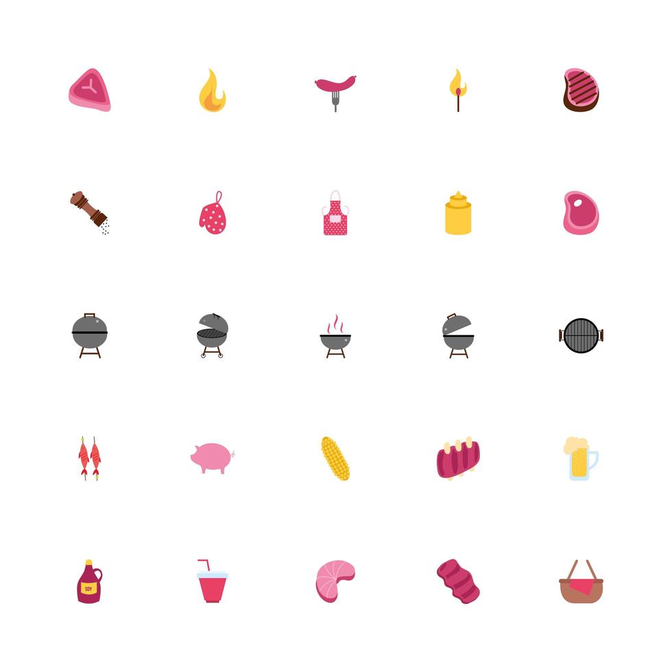 bundle of barbecue icon set vector