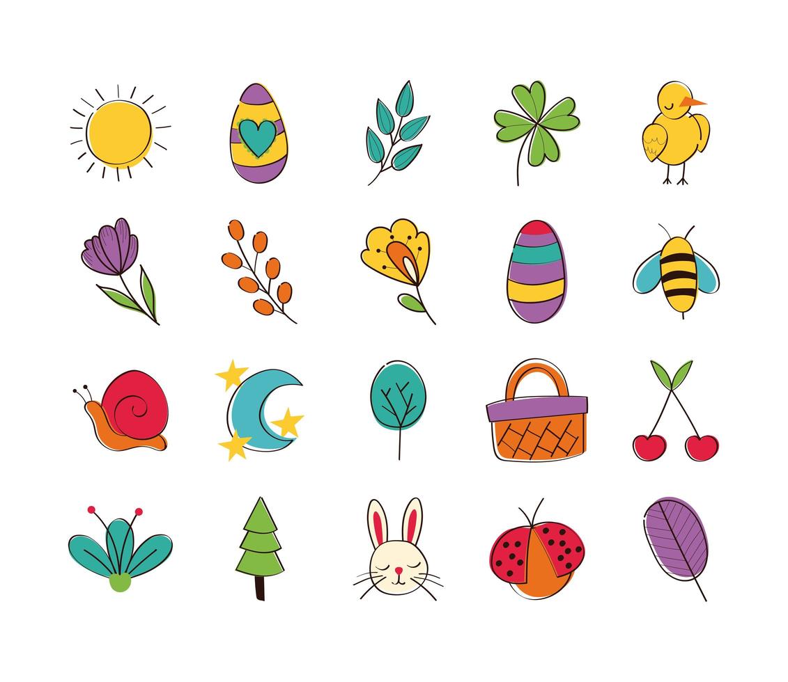 Hand-drawn spring icon set vector