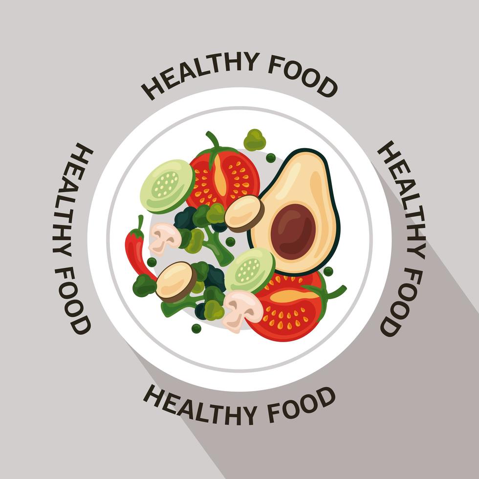 fresh fruits and vegetables, healthy food circular frame with lettering around vector