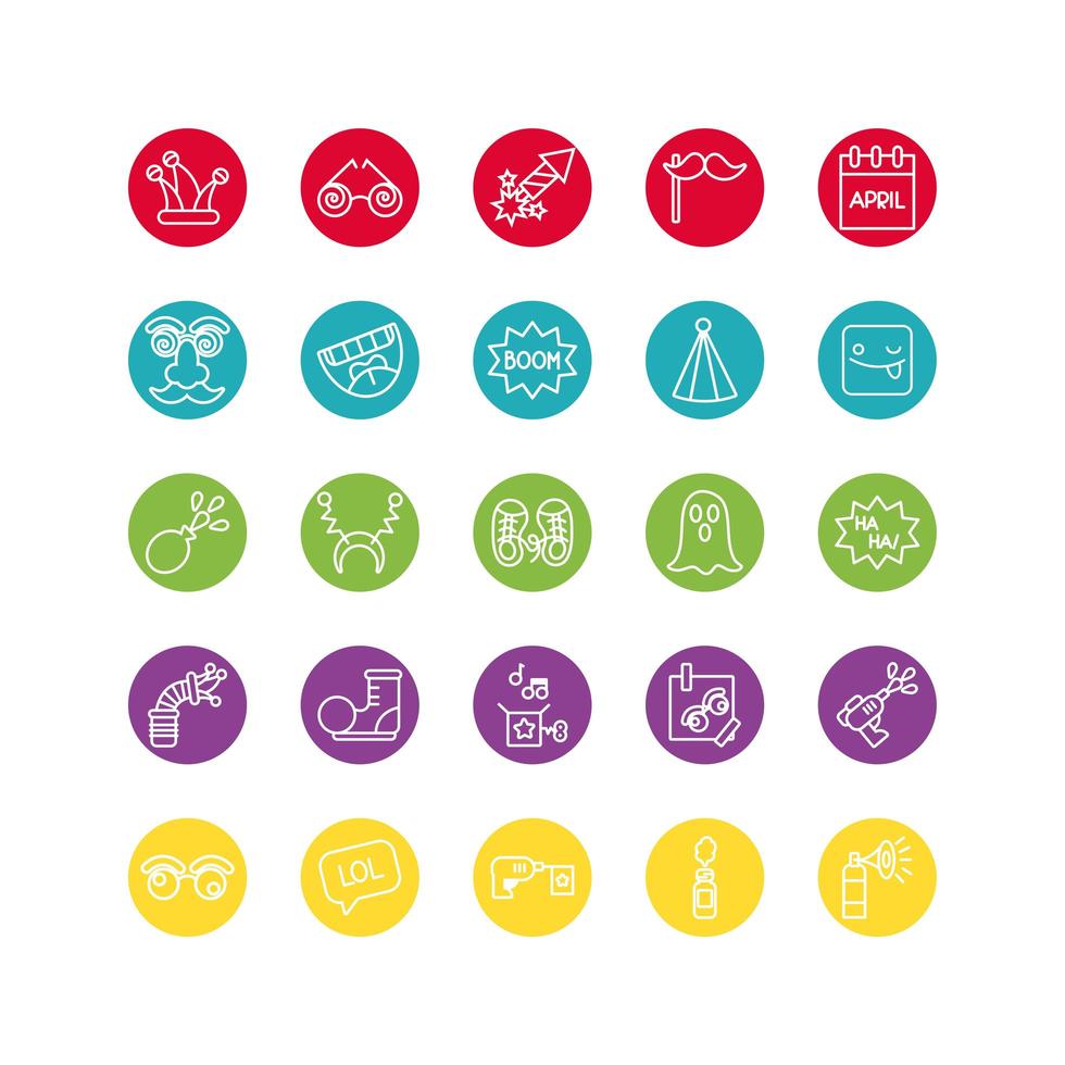 April fool's day icon set vector