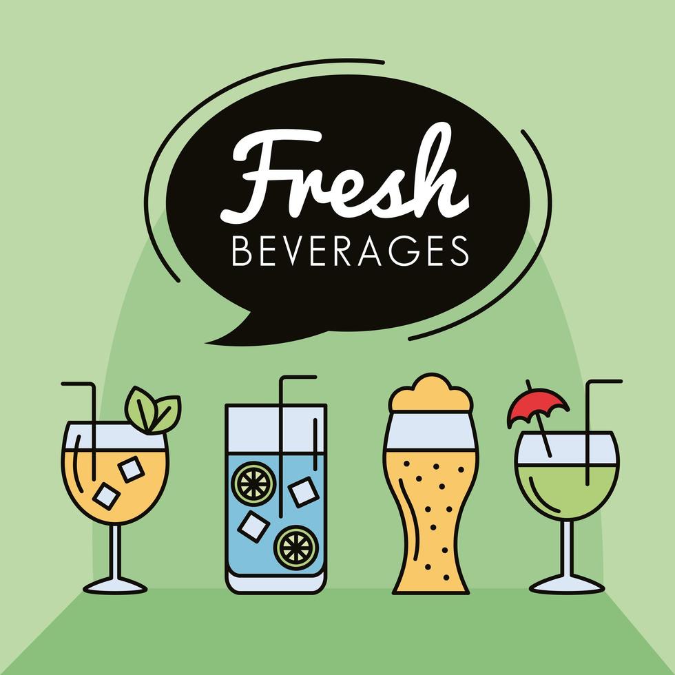 bundle of cocktails drinks and speech bubble icons vector