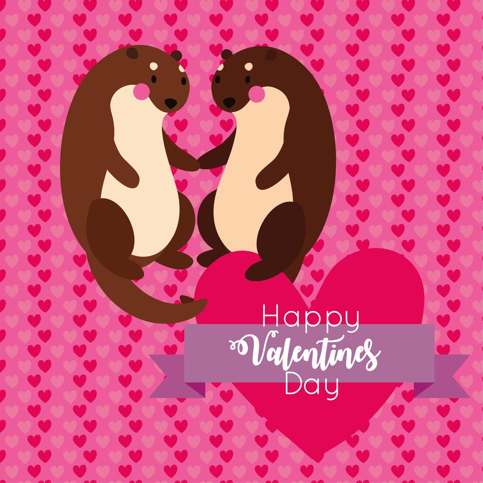 tarjeta de feliz día de san valentín con linda pareja de ardillas vector