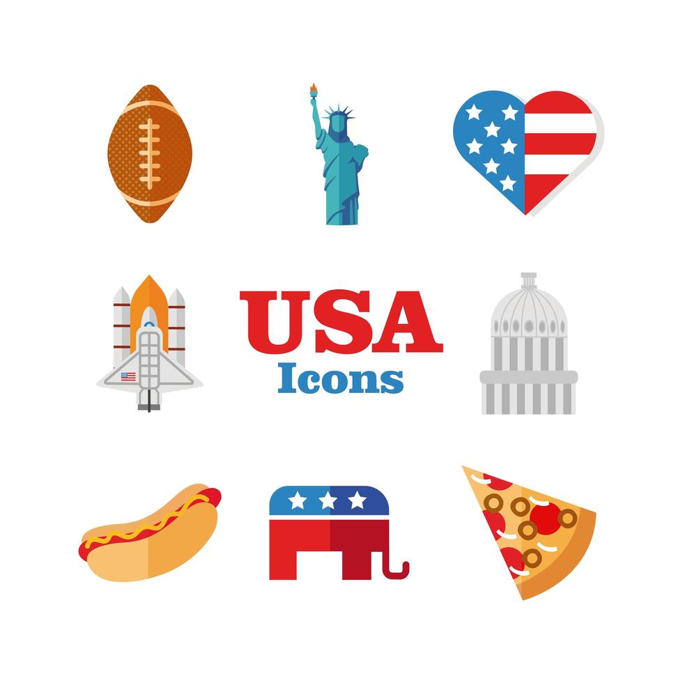 USA celebration icon set vector