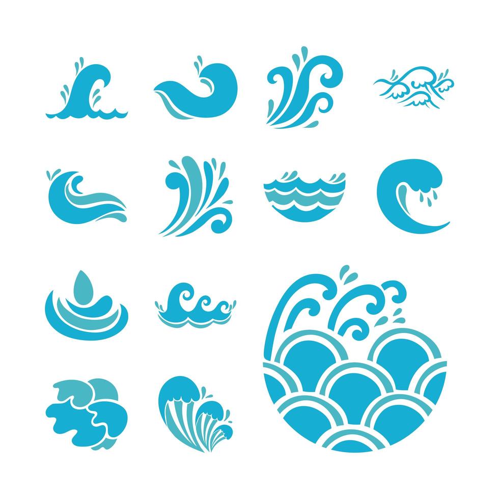 conjunto de iconos de olas y agua vector