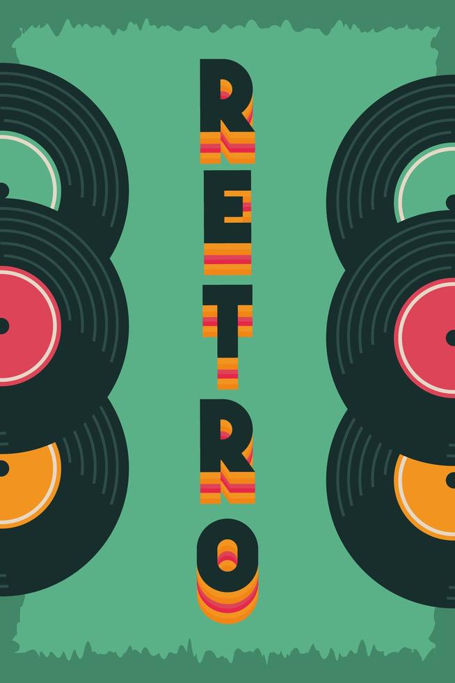 cartel de fiesta de estilo retro con discos de vinilos vector