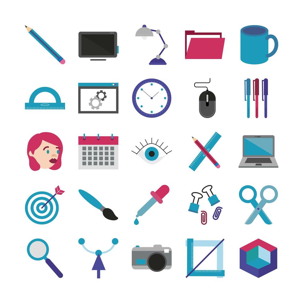 Designer flat icon set vector