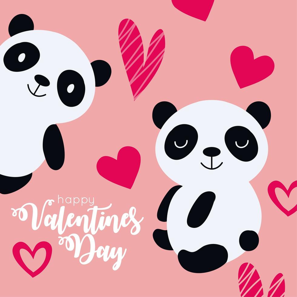 tarjeta de feliz dia de san valentin con pareja panda vector