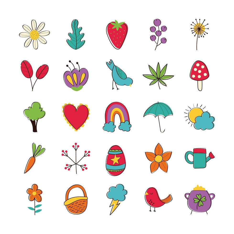 conjunto de iconos de primavera dibujados a mano vector