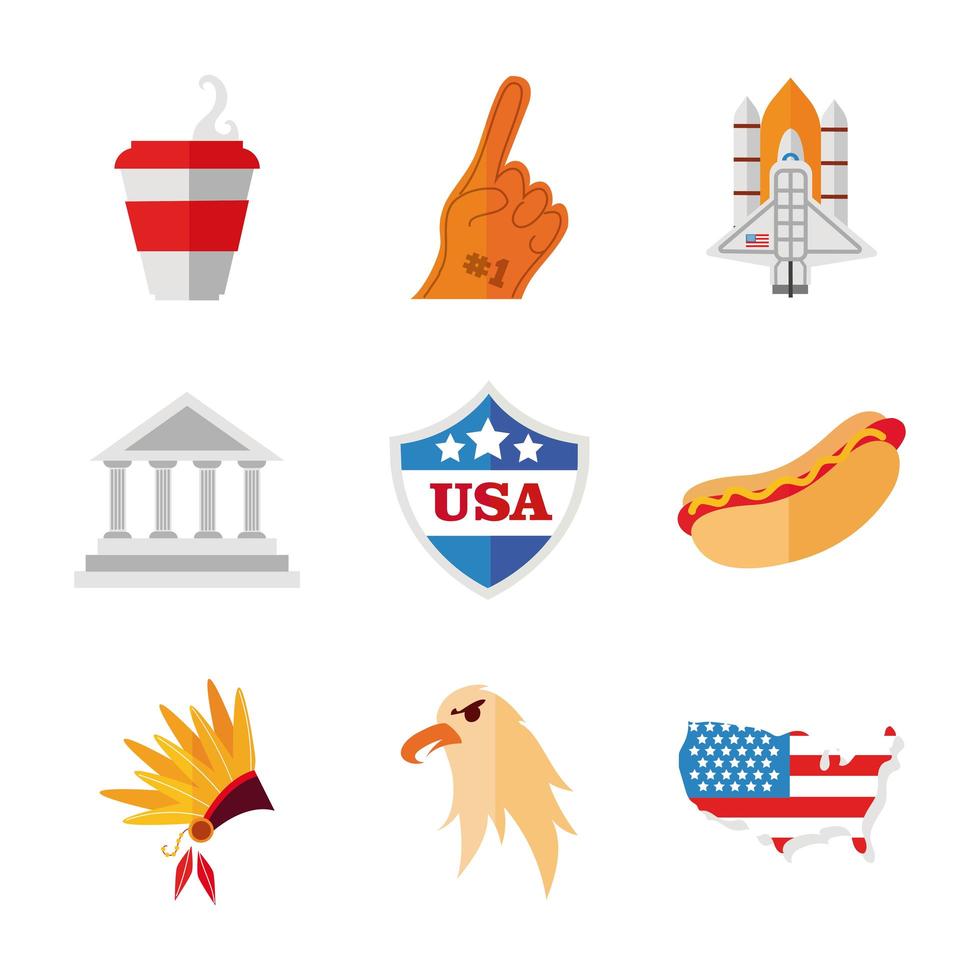 USA celebration icon set vector