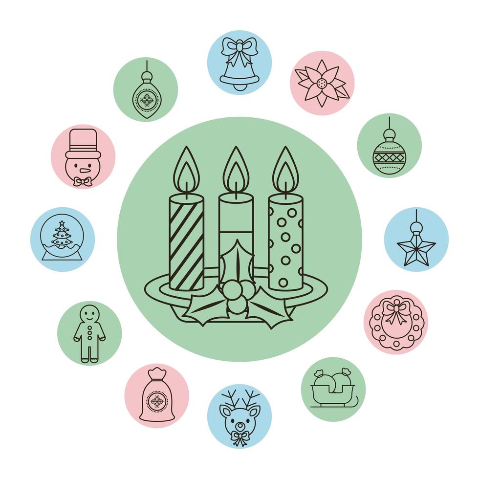 Christmas line style icon set vector