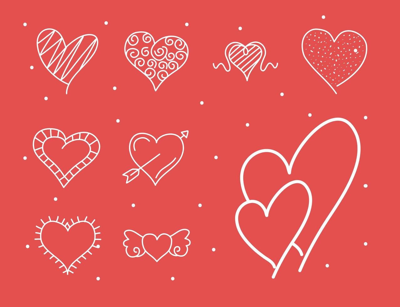 bundle of hearts love line style icons vector
