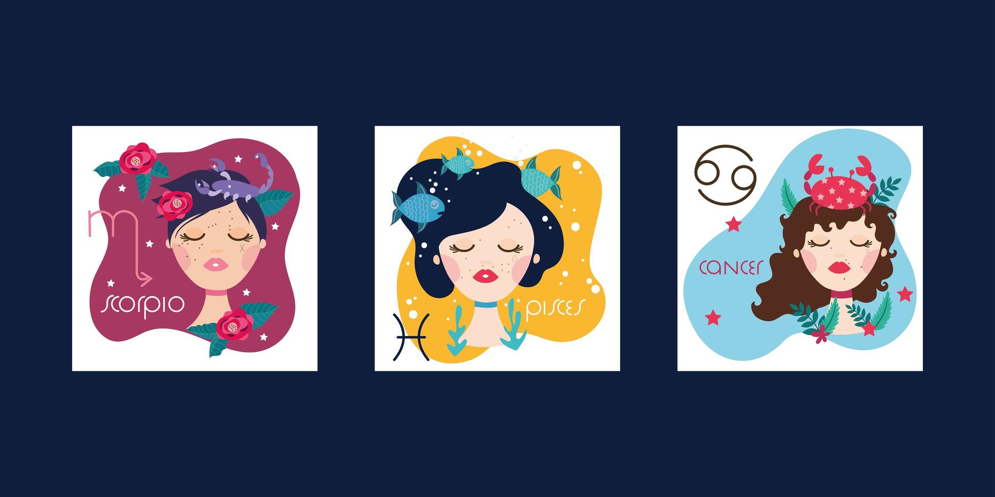 group of women with zodiac signs vector