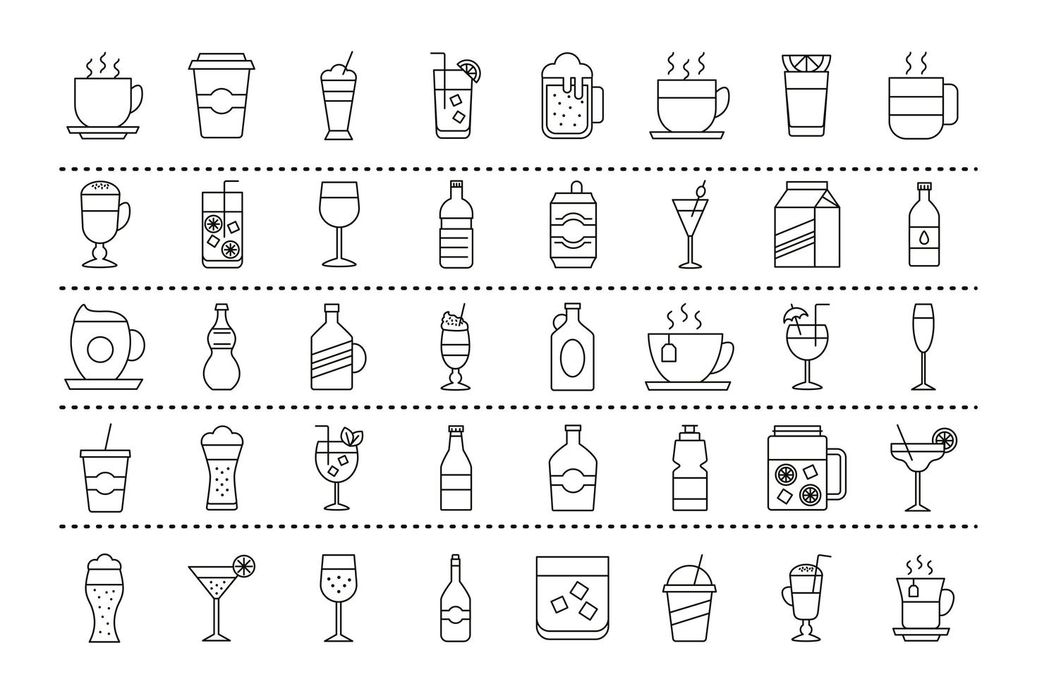 paquete de cuarenta iconos de bebidas vector