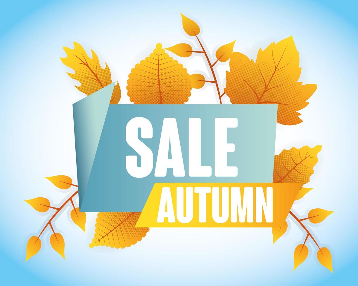 Autumn sale banner with foliage vector