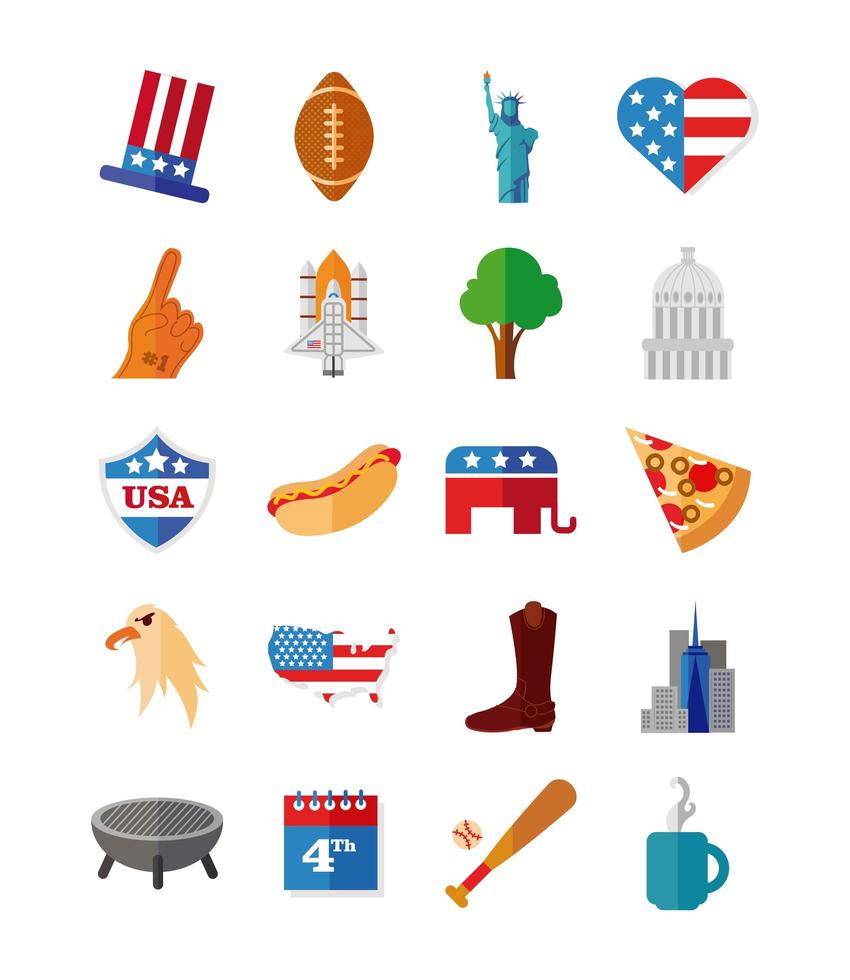 conjunto de iconos de celebración de estados unidos vector