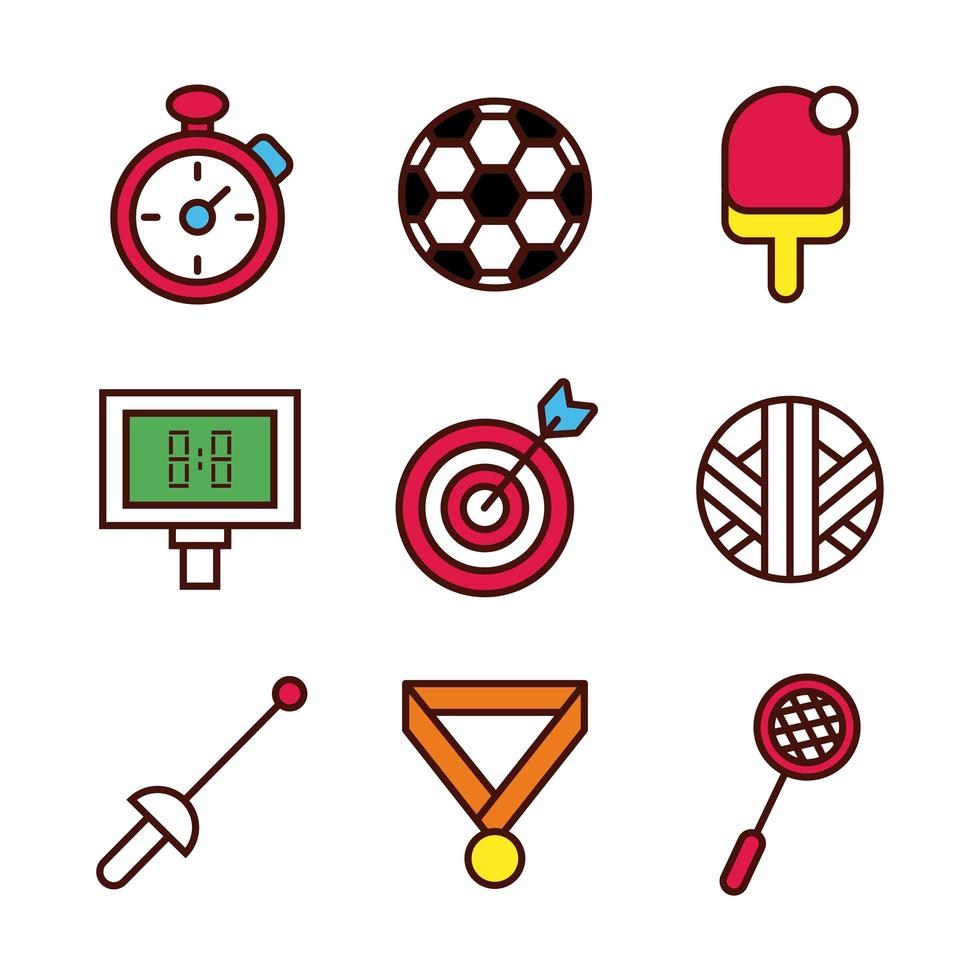 Sports line and fill icon set vector