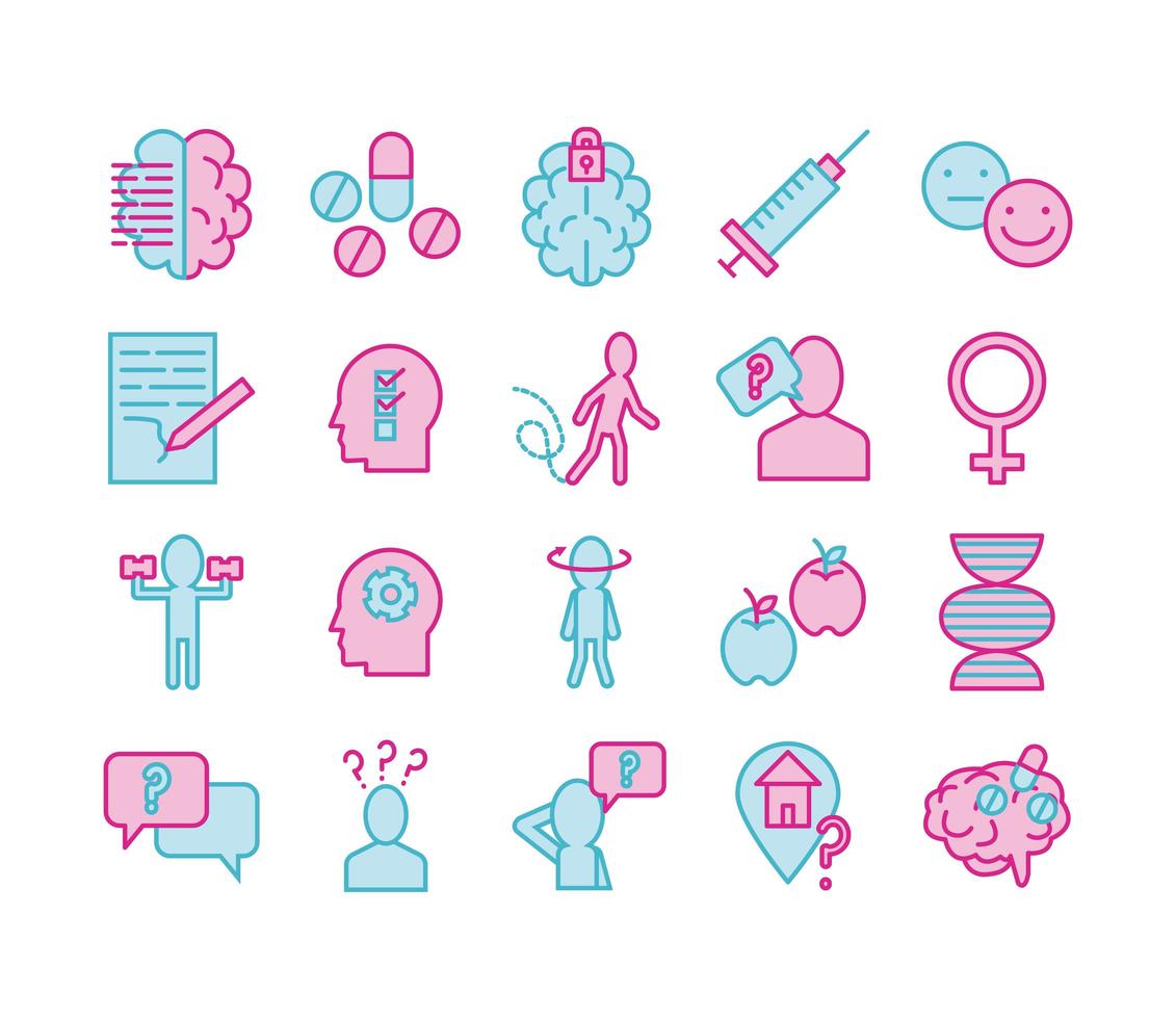 conjunto de iconos de la enfermedad de alzheimer vector