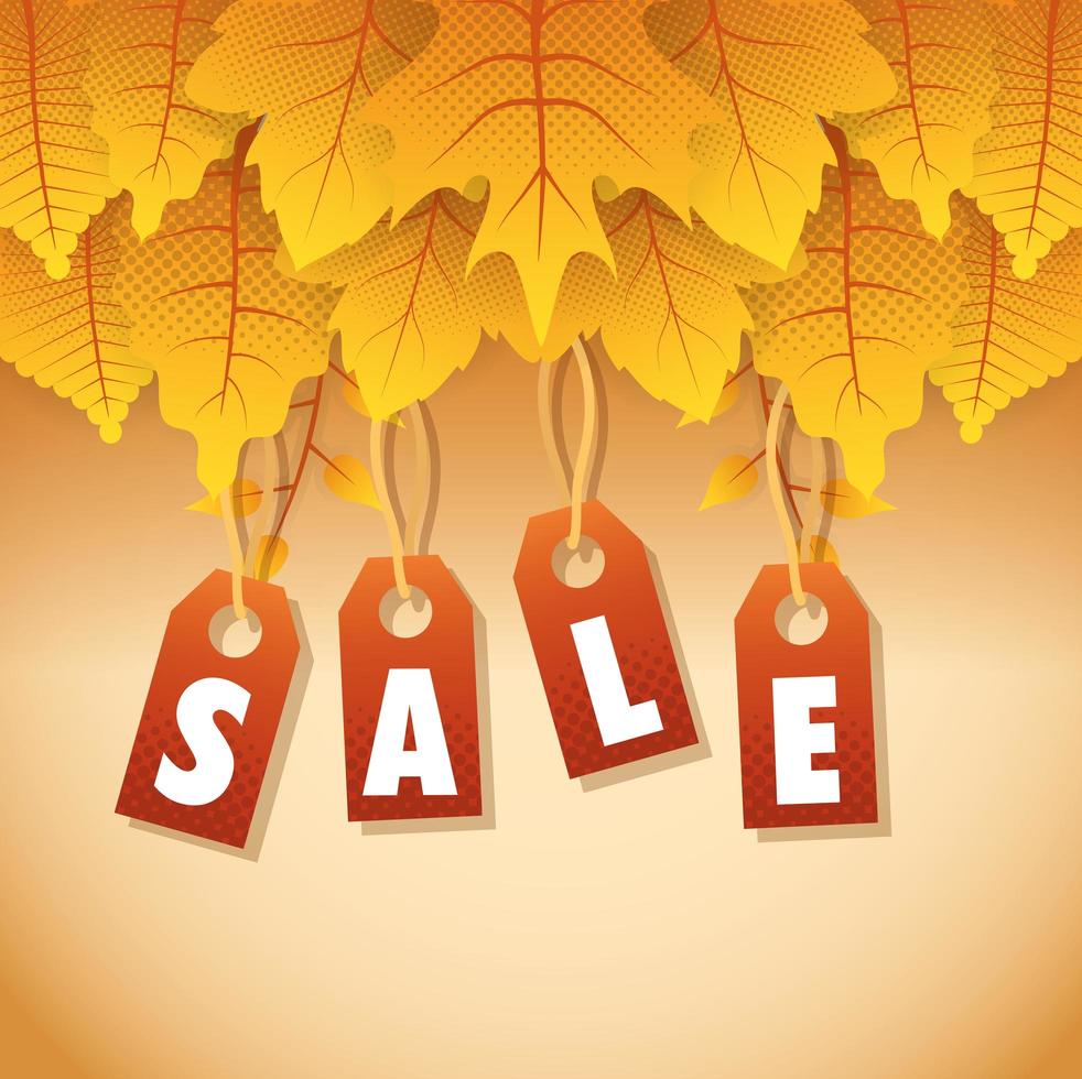 Autumn sale banner with foliage and tags vector