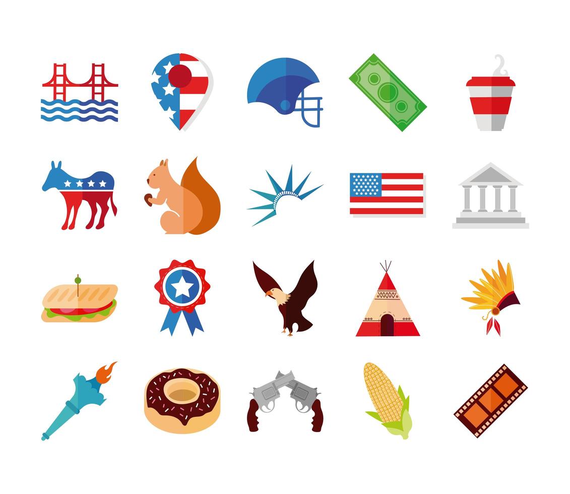 USA celebration icon set vector