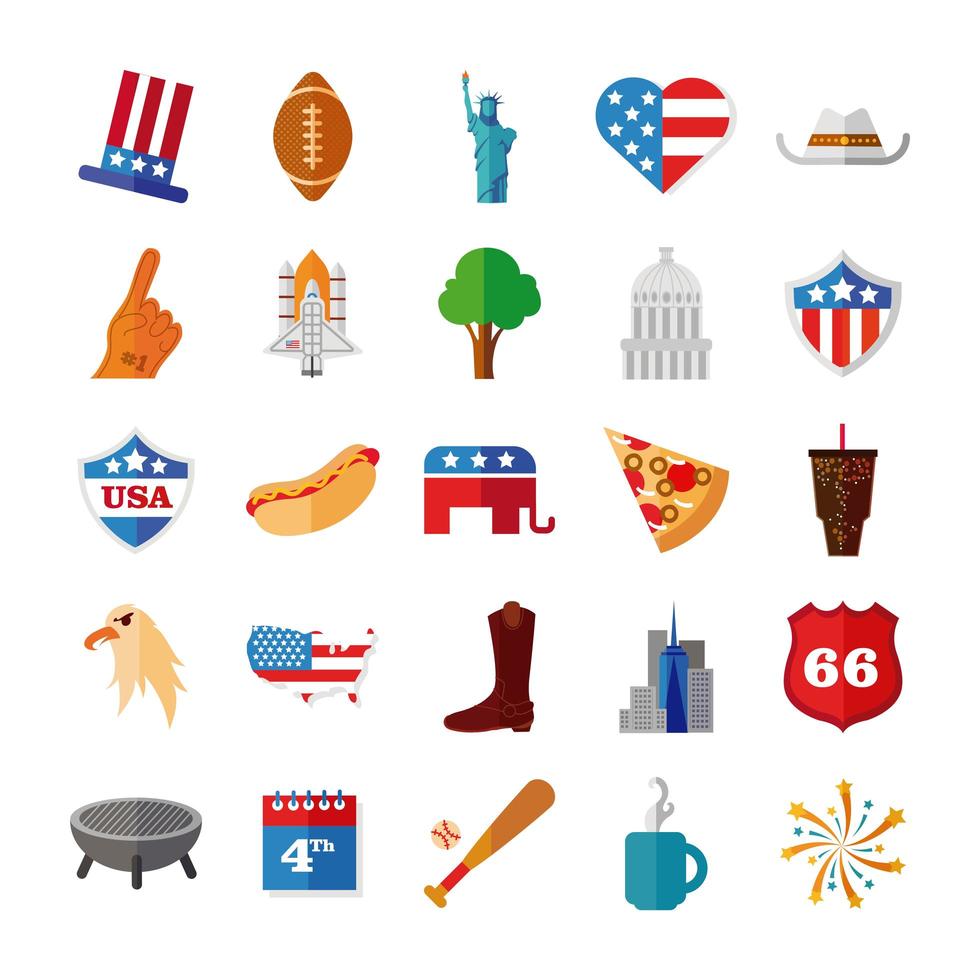 conjunto de iconos de celebración de estados unidos vector