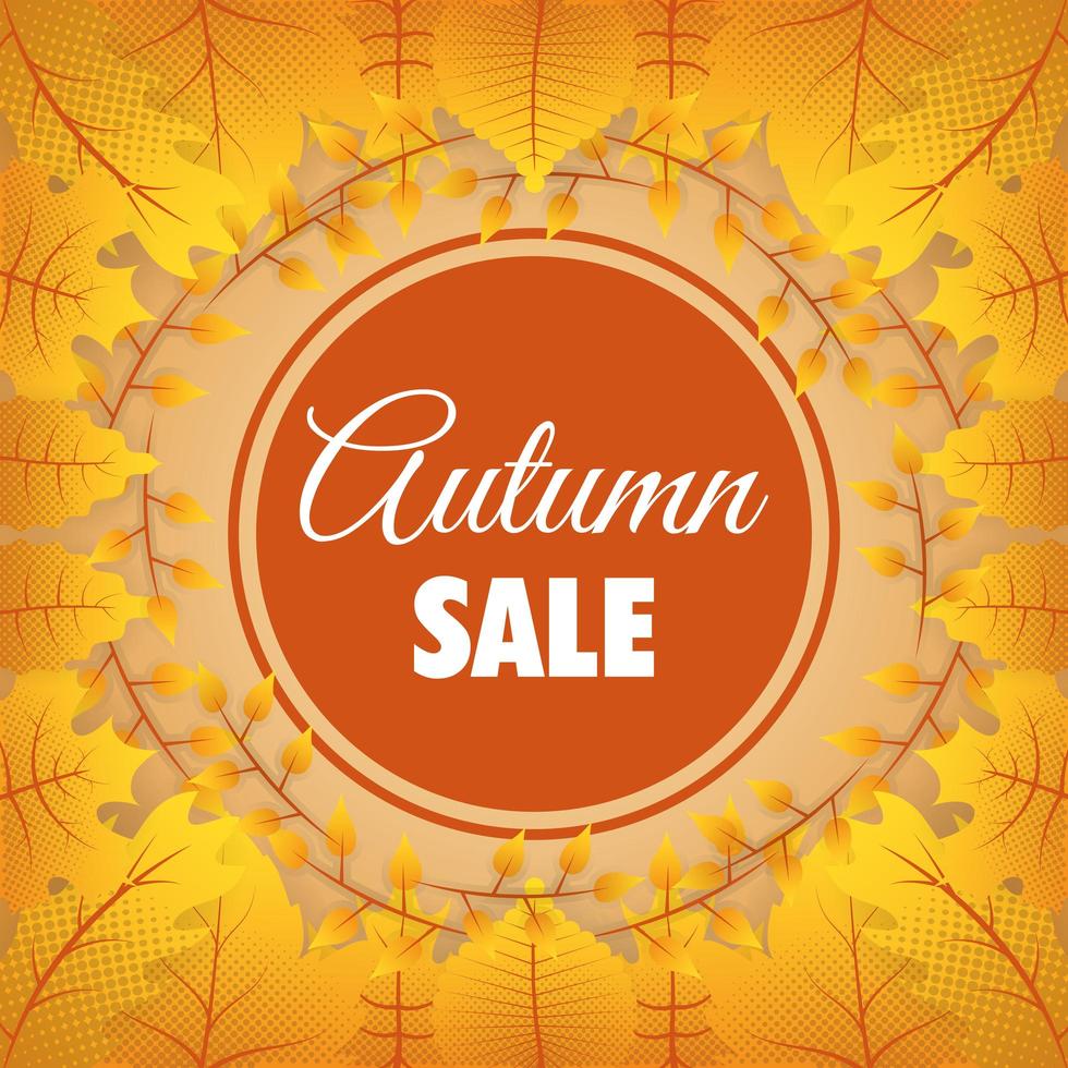 Autumn sale banner with round frame vector