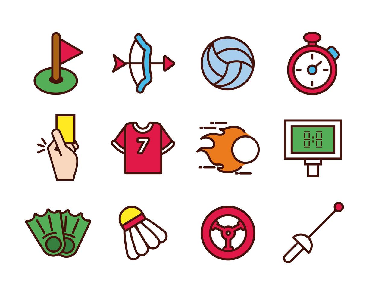 Sports line and fill icon set vector