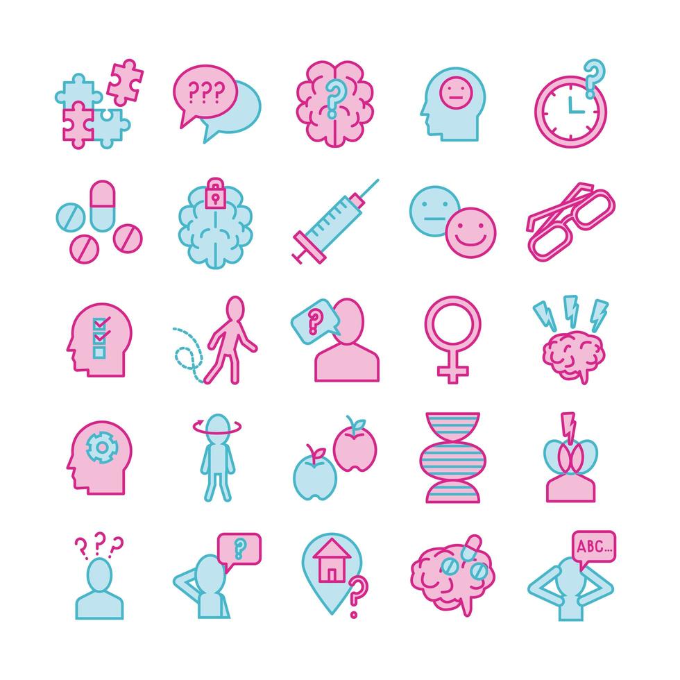 conjunto de iconos de la enfermedad de alzheimer vector