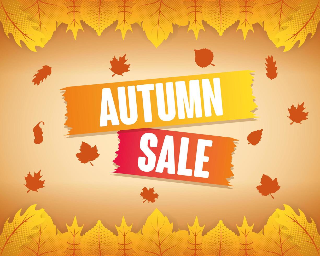 banner de venta de otoño con follaje vector