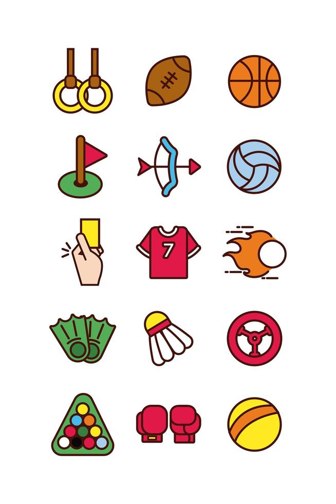 Sports line and fill icon set vector