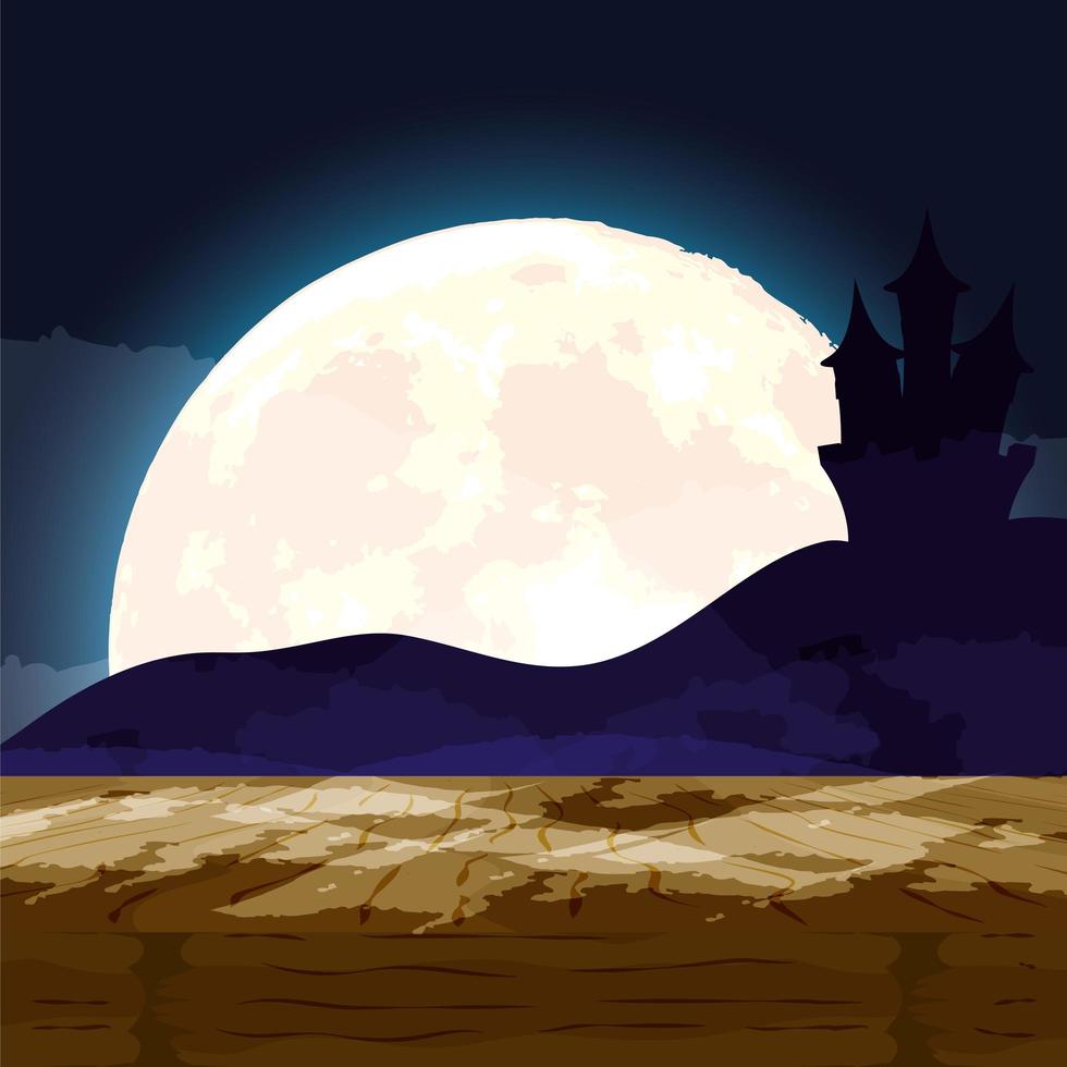 Halloween dark night scene with castle vector