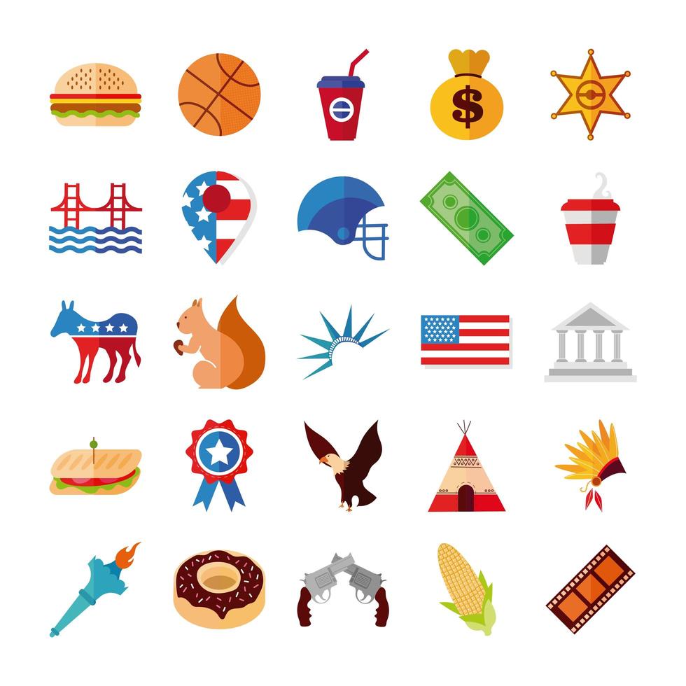 conjunto de iconos de celebración de estados unidos vector