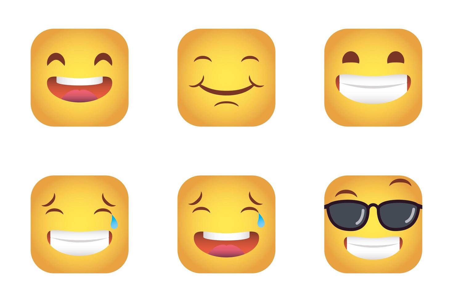 set of squares emoticons faces vector