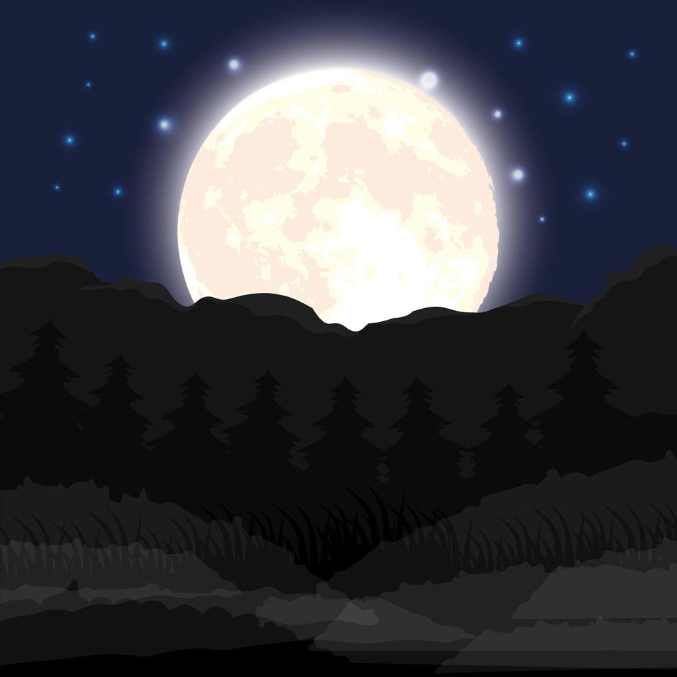 Halloween dark night scene with full moon vector