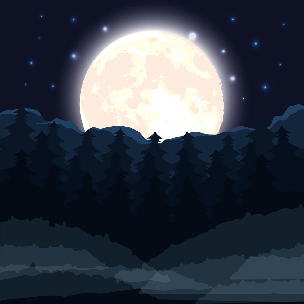 Halloween dark forest scene with full moon vector