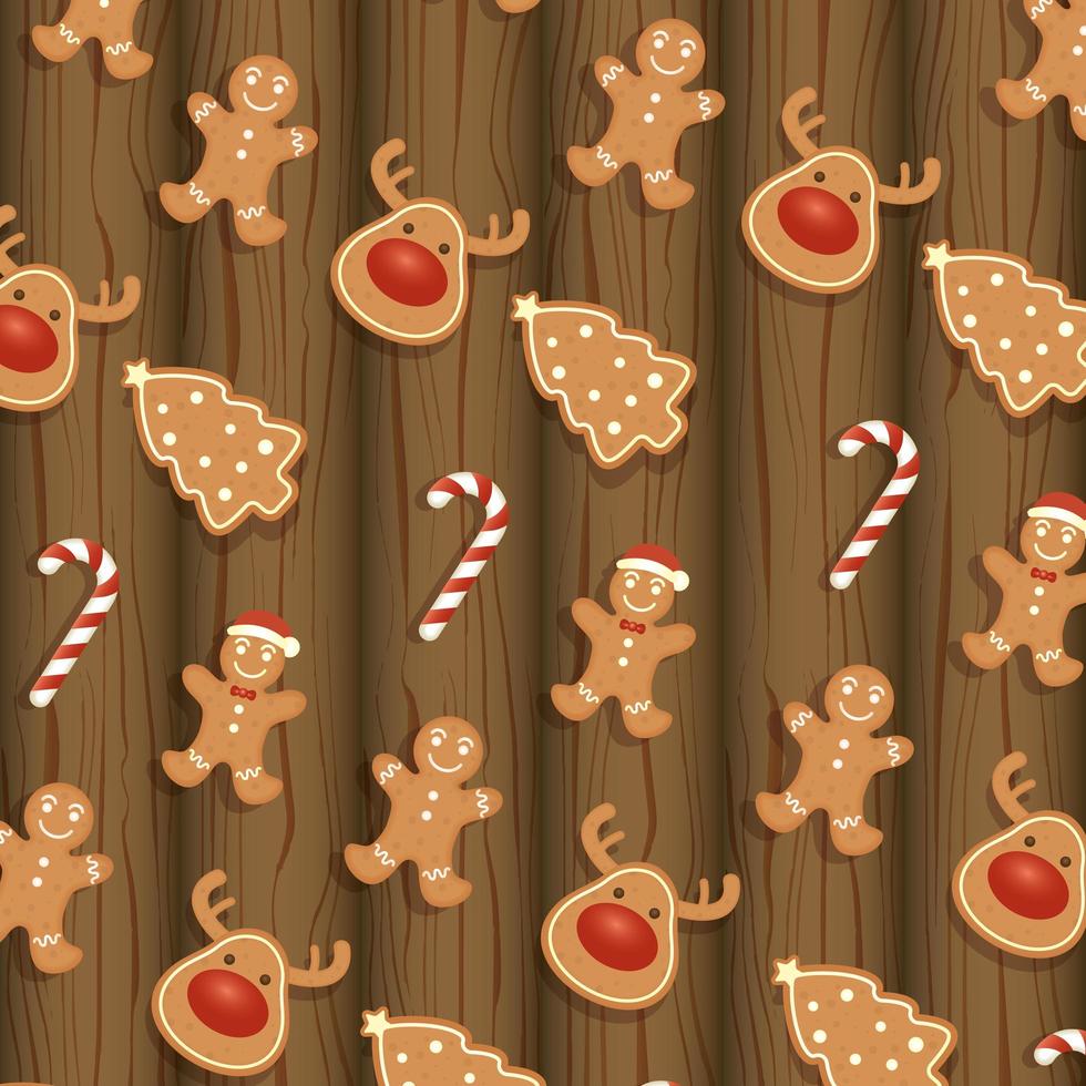 merry christmas card with ginger cookies pattern vector