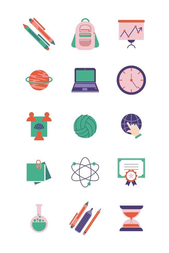 conjunto de iconos de estilo plano escolar y educativo vector