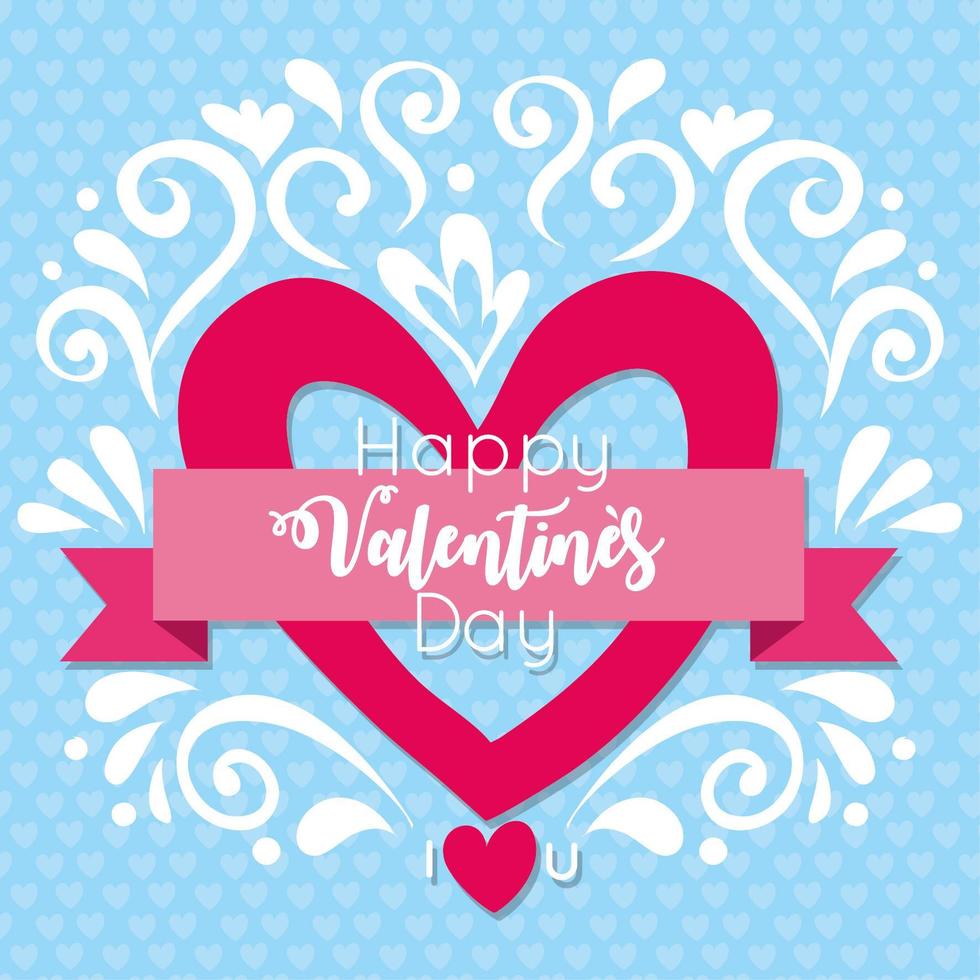 Happy Valentine's Day card with heart and ribbon vector