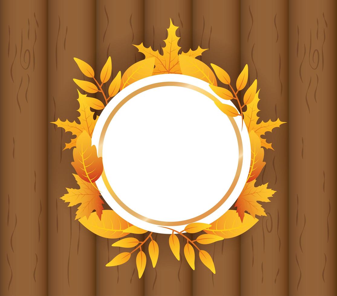 banner de otoño con marco circular de follaje vector