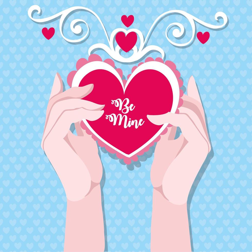 Happy Valentine's Day card with hand lifting a heart vector