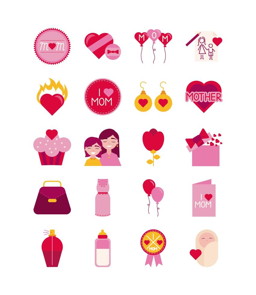 Mother's Day celebration icon set vector