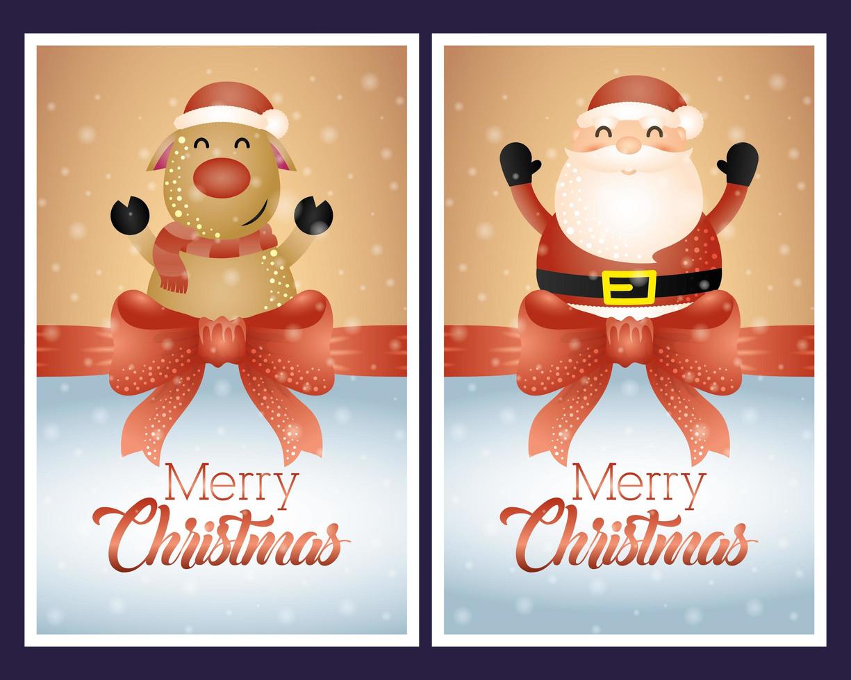 tarjeta de feliz navidad con santa claus y personajes de renos vector